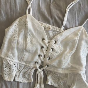 White Lace Crop Top w Eyelet Detailing Sz Small